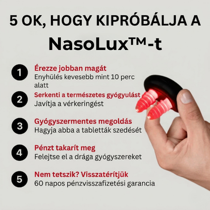 NasoLux™ – Azonnali Orrdugulás és Arcüreg Nyomás Enyhítő Eszköz